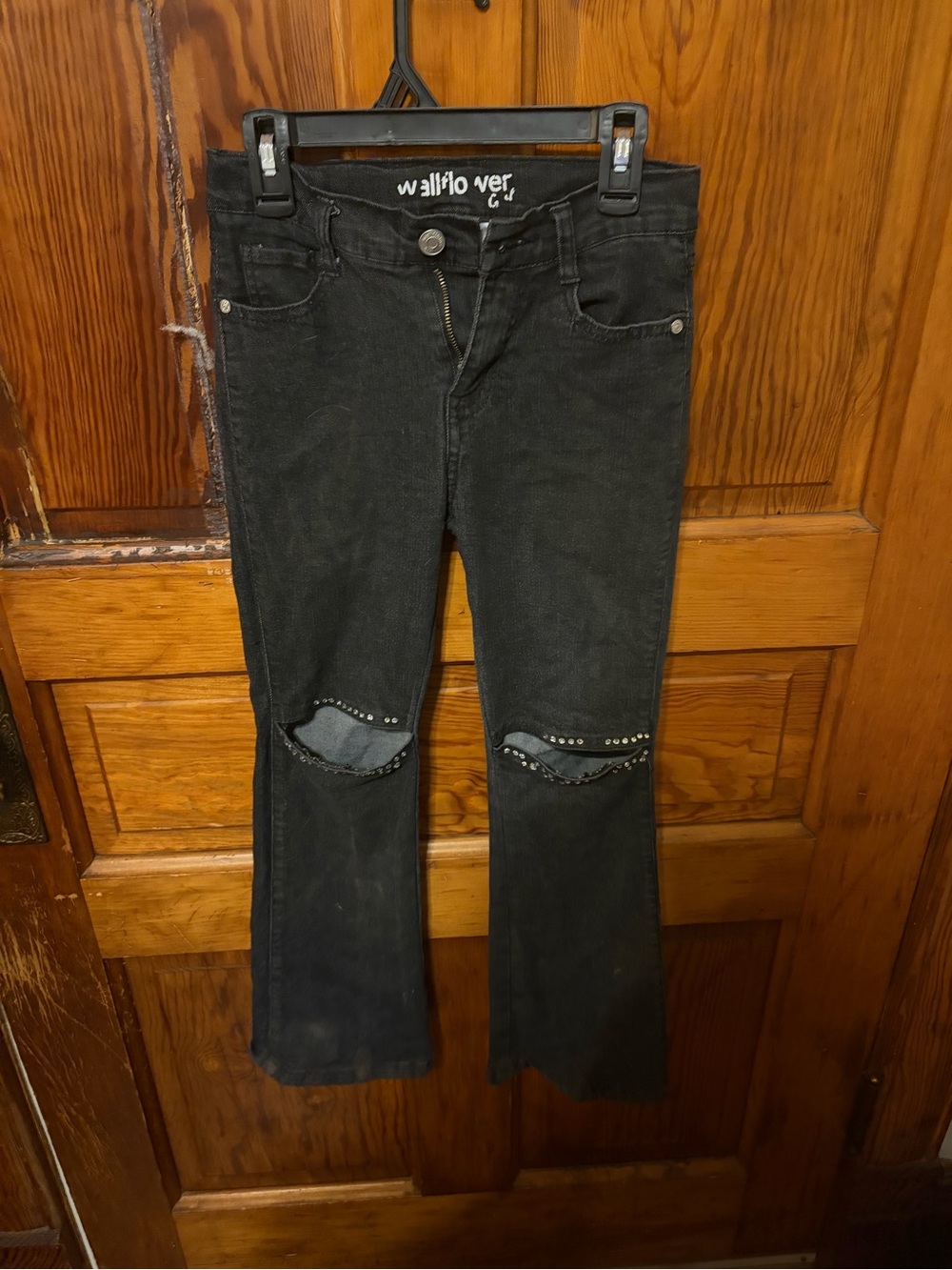 Wallflower Black Studded Distressed Flare Jeans